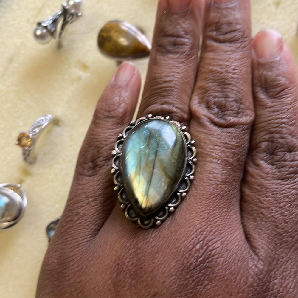 COPY - Large pear labradorite ring